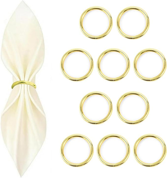10 Pcs Gold Napkin Rings - Metal Napkin Ring(Round) Stainless Steel Napkin Rings for Table Settings Wedding Christmas Party Dinner Table