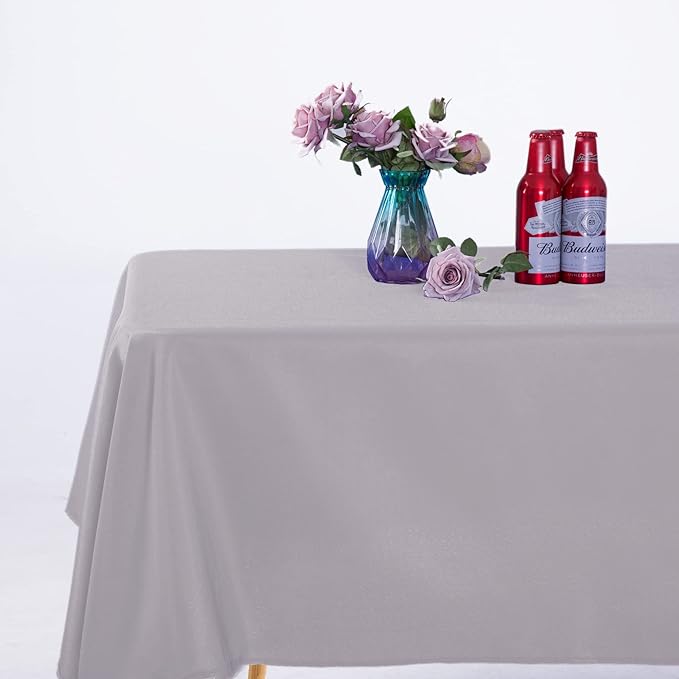 Ascoza 2pack 60x102 Inch Silver Rectangular Tablecloth 6 Feet Table Cloth in Polyester Fabric for Wedding/Banquet/Restaurant/Parties