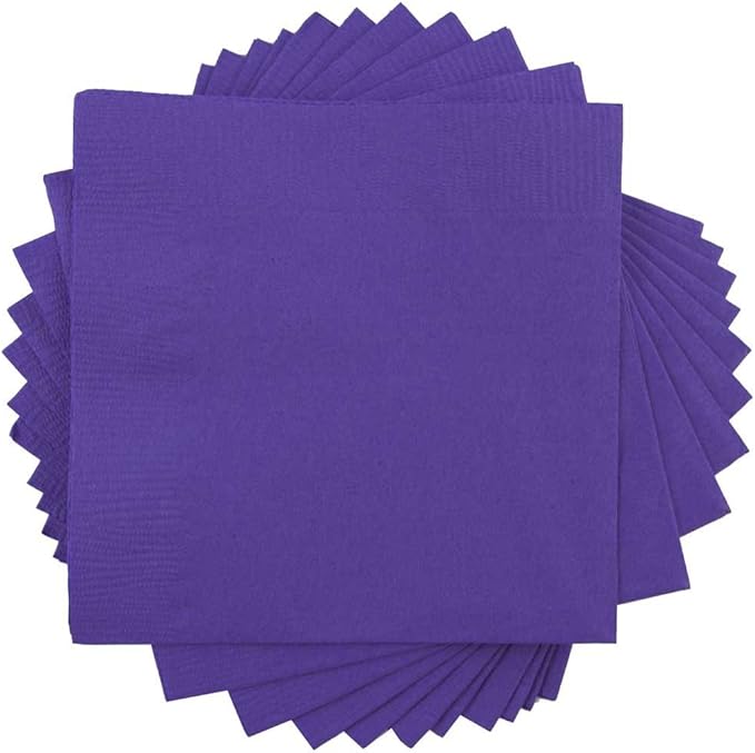 JAM PAPER Small Beverage Napkins - 5 x 5 - Purple - 50/Pack