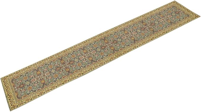 Boho Floral Vintage Beige Blue Table Runner, Retro Flower Rustic Country Farmhouse Abstract Pattern for Home Kitchen Table Decor Dining Coffee Room Party Decor 13x72in