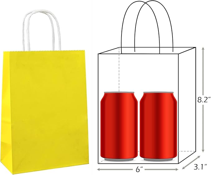 25 PCS Small Gift Bags Yellow Kraft Paper Bags with Handles for Party Favor (8.2 x 6 x 3.1 In)