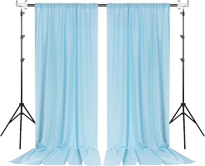 MYSKY HOME Light Blue Backdrop Curtains for Parties, Weddings, Stage, Baby Showers, Birthdays - 5ft x 10ft, 2 Panels with Rod Pocket Sliding Drapes