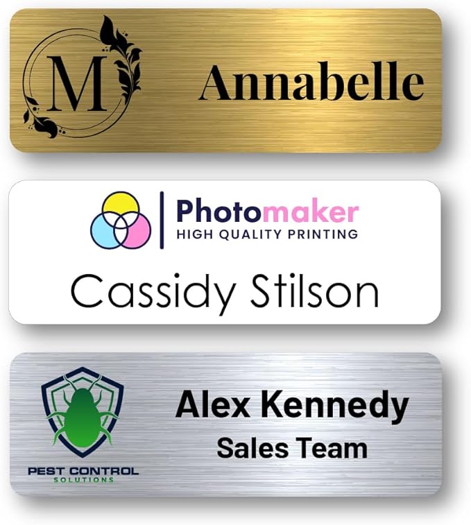 Custom Name Tags - Full Color Logo Name Tags - Scratch Resistant Metal Front & Hard Plastic Back (1.5 x 3 Inch, White)