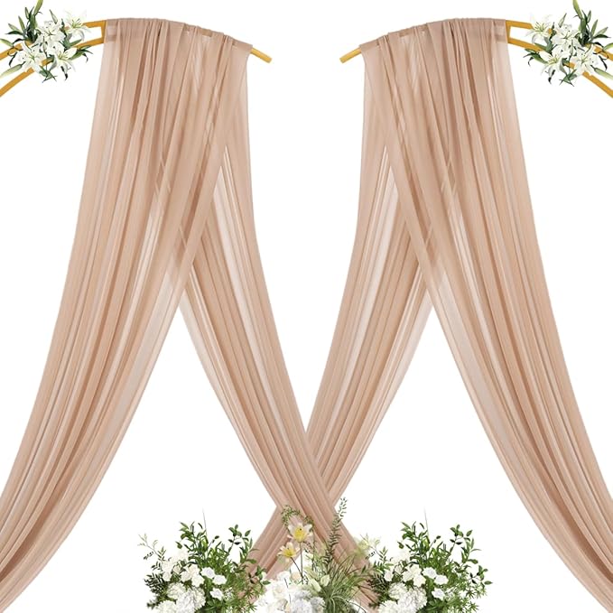 MLMC Nude Wedding Arch Draping Fabric 1 Panel 29" x 20 FT Extra Long Gauze Drapes Sheer Backdrop Curtains 6.6 Yards Outdoor Drapery Panels for Wedding Anniversary Ceiling Decoration