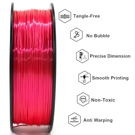 Geeetech Silk PLA Filament 1.75mm for 3D Printer, Metal-Like Shiny 3D Filament 1kg (2.2lbs) 1 Spool, Dimensional Accuracy +/- 0.02 mm, Metallic Pink (Magenta)