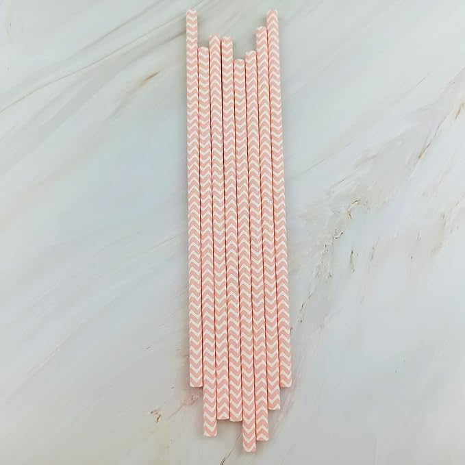 YAOSHENG Premium Disposable Waves Striped Drinking Paper Straws, Pack 100 Pink Waves Paper Straws for Cocktail Party Supplies,Birthday,Bridal/Baby Shower,Juice,Shakes (Pink Waves)
