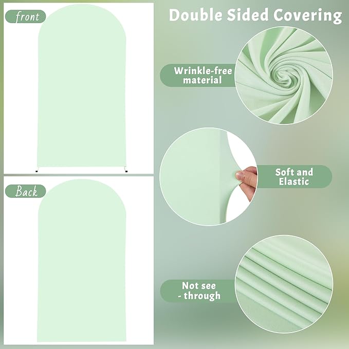 6.6FT Sage Green Arch Cover - Polyester Fitted Wedding Arch Stand Covers Round Top Chiara Arch Backdrop Cover for Birthday Party Banquet Photo Background Decoration