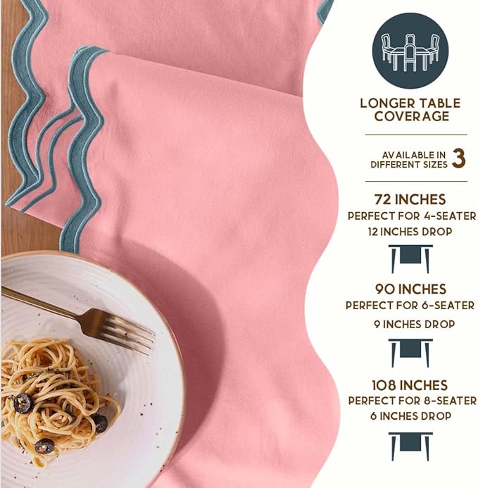 Folkulture Table Runner | Table Runners 72 inches Long | Scallop Table Runner for Farmhouse Decor or Boho Decor | Boho Pink Table Runners for Dining Room Table Decor | Pastel Party Decorations
