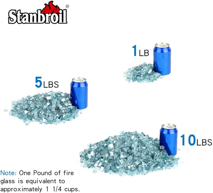 Stanbroil 10-Pound Fire Glass - 1/2 inch Reflective Tempered Fire Glass for Fireplace Fire Pit, Aqua Blue Reflective