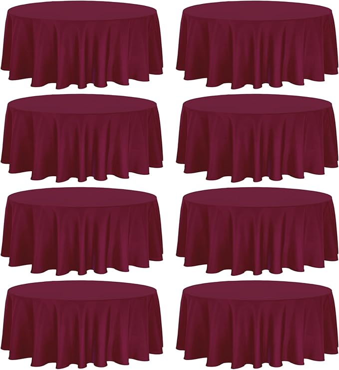 8 Pack Premium Round Tablecloth 90 Inch Round Table Covers Bulk Washable Polyester Fabric Round Table Clothes for Wedding Party Reception Banquet Buffet Restaurant (Burgundy, 90 Inch)