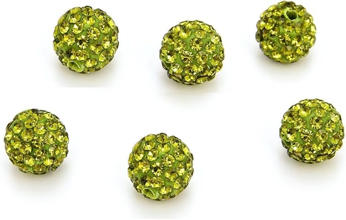 25pcs Adabele Grade A Suncatcher Crystal Rhinestone Pave Loose Beads 10mm Olivine Green Polymer Clay Disco Ball Spacers Compatible with Shamballa All Craft Jewelry Making DB10-17