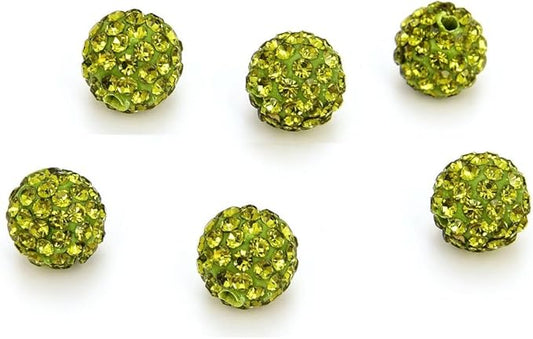 100pcs Adabele Grade A Suncatcher Crystal Rhinestone Pave Loose Beads 10mm Olivine Green Polymer Clay Disco Ball Spacers Compatible with Shamballa All Craft Jewelry Making DB10-17
