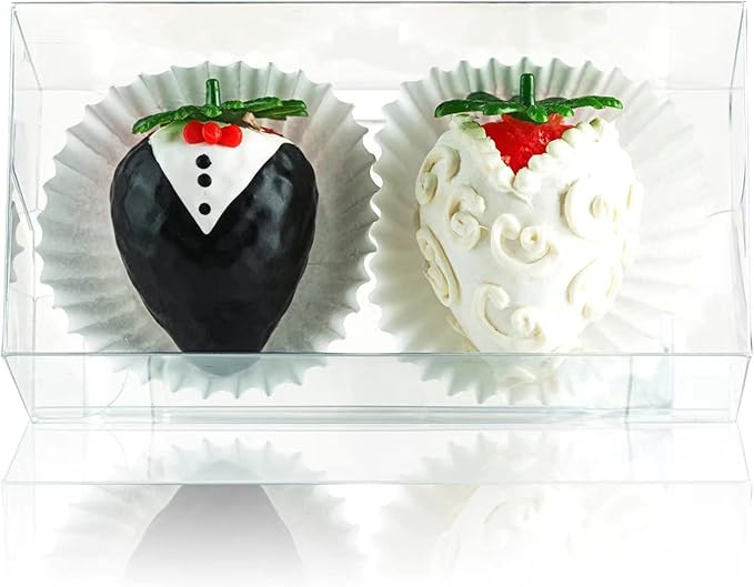 RomanticBaking 50Pack 4 1/2" x 2 1/4"x 2" Clear Chocolate Covered Strawberries Boxes for 2 Macaron Boxes for 4 Bakery Boxes Small Treat Boxes for Wedding Birthday Party