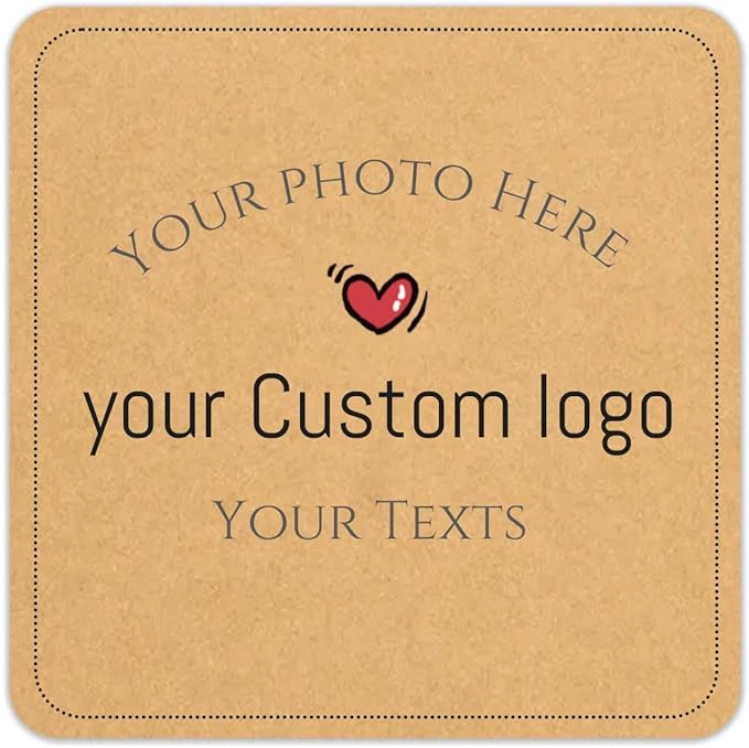 100pcs Personalized Stickers Labels Custom Business Logo Stickers Kraft Paper Labels in Circle, Rectangle, Square, Oval, in 1.5",2", 2.5“, 3”, 4" (Square)