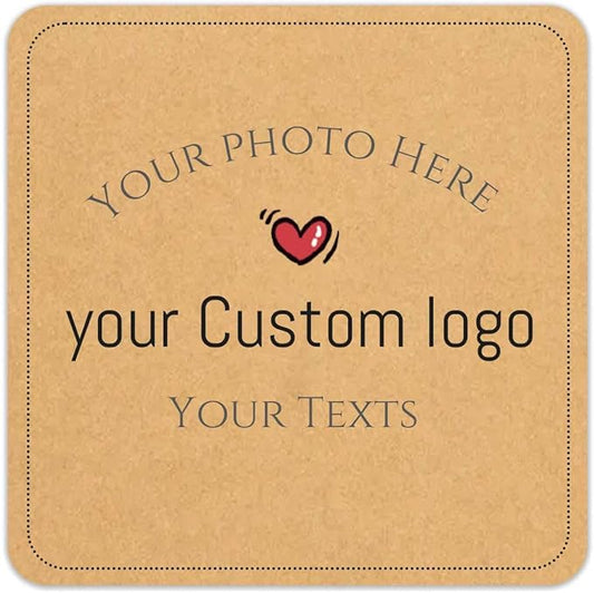 100pcs Personalized Stickers Labels Custom Business Logo Stickers Kraft Paper Labels in Circle, Rectangle, Square, Oval, in 1.5",2", 2.5“, 3”, 4" (Square)
