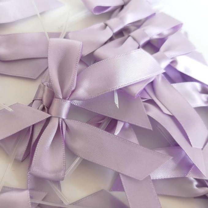50pcs 2-1/2" Lavender Satin Ribbon Bows with Twist Ties Mini Ribbon Bows for Candy Partiy Decoration Gift Packing&Wrapping Accessoried(Lavender)
