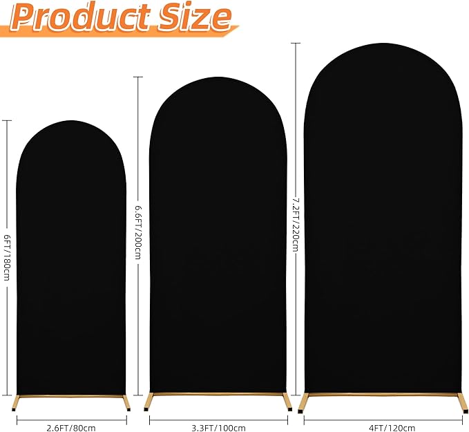 6.6FT Wedding Arch Covers Arch Backdrop Cover Arch Stand Covers Set Arch Cover Spandex Fabric Stretchy Backdrop for Wedding Birthday Party Decoration Baby Shower (Black, Cover Only)