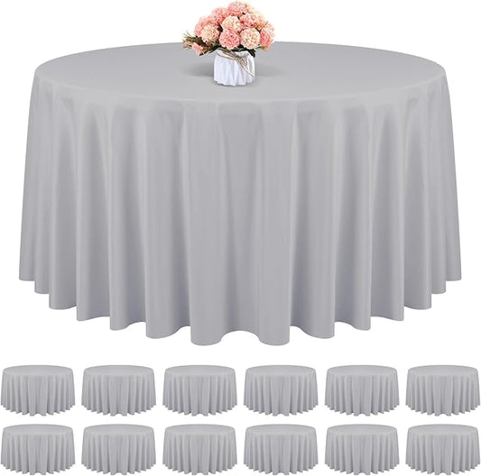 12 Pack Round Tablecloth 90 Inch - Light Grey Polyester TableCloth for Round Table, Premium Light Grey Tableclothes Washable Fabric Table Cover for Wedding Party Banquet Restaurant Reception Dining