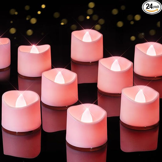 Homemory Pink Tea Lights Candles Battery Operated, 200+Hour Flameless Flickering Fake Electric LED Colored Tealights Candles for Romantic Wedding Decor, Baby Showers, Proposal, Valentine's, 24-Pack