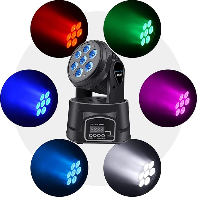 BETOPPER DJ Lights Moving Head,RGBW Mini Stage Lights Moving Head, DMX DJ Disco Lights Sound Activated, Mini Moving Heads Wash Light for Christmas, Parties, Club, Concert, Wedding, Disco Events, 7x8W