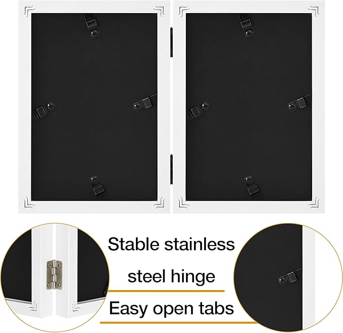 decorUhome Double 5x7 Picture Frame Vertical, Engineered Wood Bifold Photo Frame with Plexiglass for Tabletop Display, 5x7, White