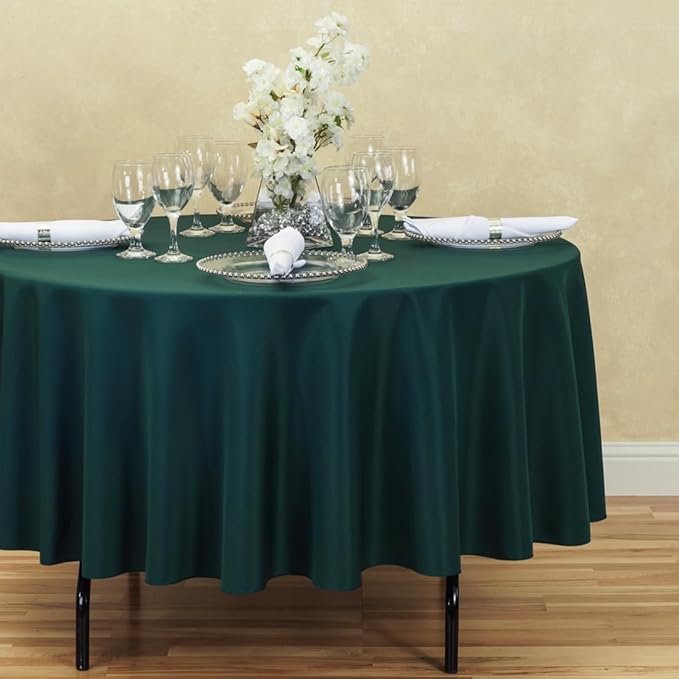 LTC LINENS 5 Pack 90 Inch Round Tablecloth Hunter Green - Wrinkle Resistant Table Cloth for Round Table -Washable Polyester Fabric Table Cover for Wedding, Party