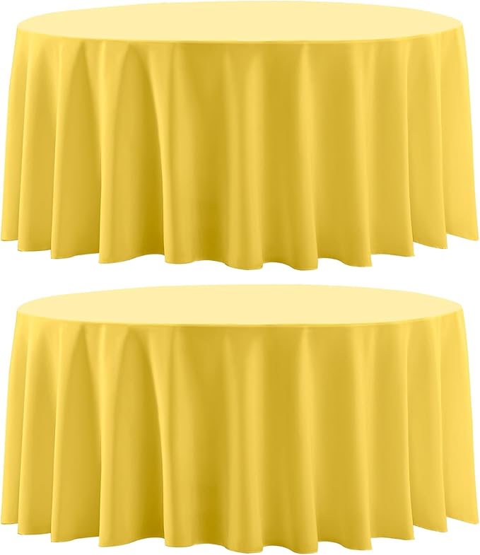 Round Tablecloth 132 Inch 2 Pack Yellow Tablecloths Washable Decorative Linen Polyester Table Clothes Cover for Dining Table Banquets Buffet Parties and Wedding