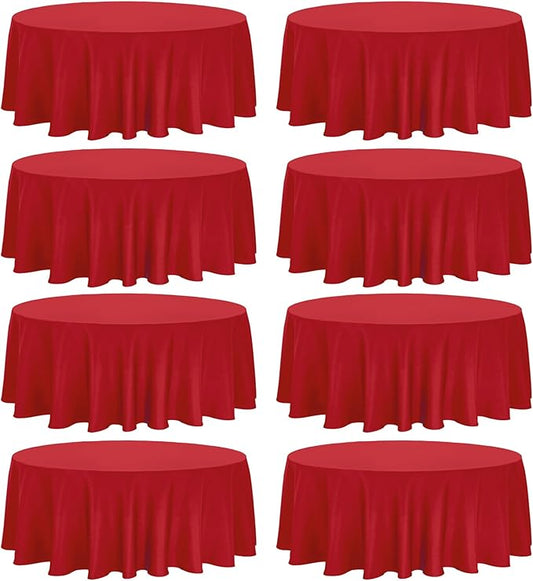 8 Pack Premium Round Tablecloth - 108 Inch Red Table Covers - Bulk Washable Polyester Fabric - Wedding Party Reception Banquet Buffet Restaurant
