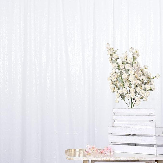 ShinyBeauty Sequin Backdrop White 4x8FT Sequin Fabric Backdrop Shimmer for Photograph Wedding,8FT White Glitter Curtain for Baby Birthday Background