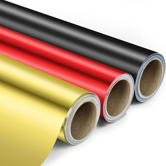 KMER LIFE Metallic Wrapping Paper Rolls - 3 Rolls Premium Gift Wrapping Paper, 17 x 120 Inch Each, Birthday & Christmas Wrapping Paper, Baby Shower & Party (Red, Black, Gold)