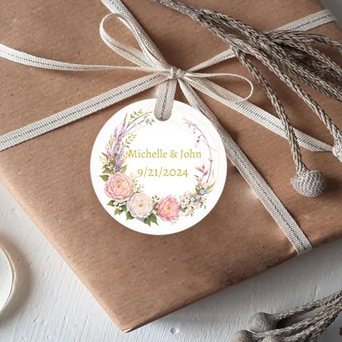 Personalized Hang Tags for Favors, Custom Gift Tags, Customized Gifts Wrapping Labels, Wedding Items Birthday Party Favors Crafts Tag, Round Thick Kraft Paper Hang Tags with String