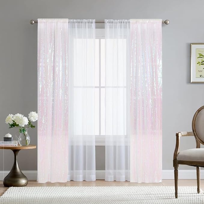SquarePie Sequin Backdrop 2FTx8FT Iridescent 2pcs Curtain Background for Wedding Party Christmas Decoration