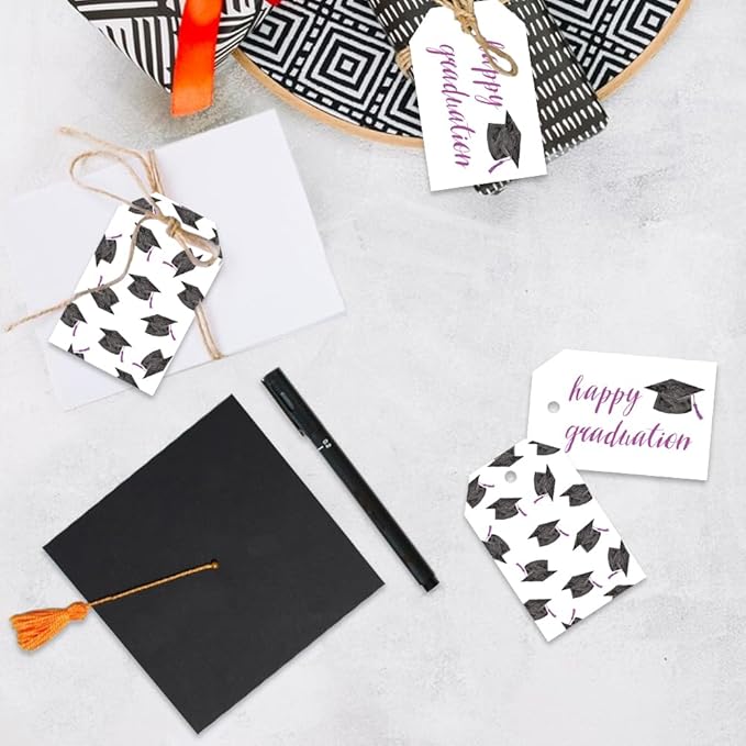 50 Pcs Graduation Gift Tags, Congrats Grad Party Favors Gift Tags for High School or Happy College Graduation Party Decoration Supplies (Purple, 2.2 * 3.5)