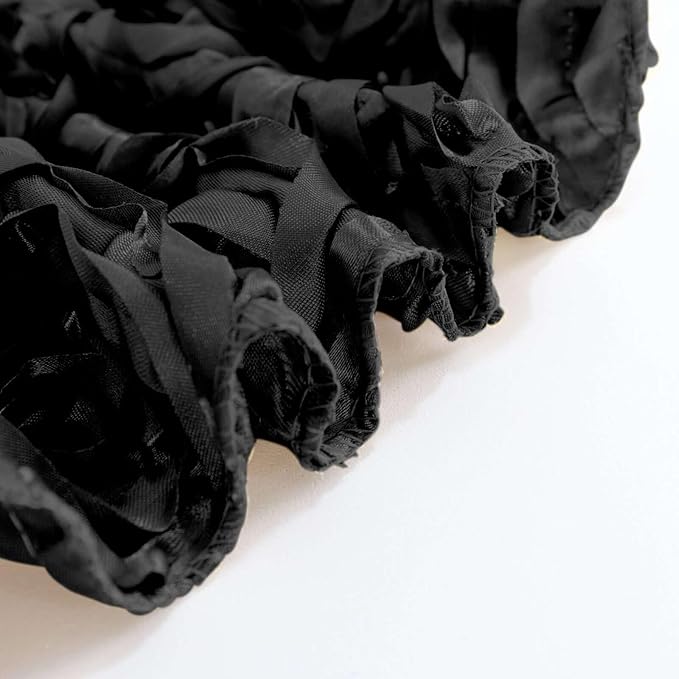 Efavormart 90"x132" Wholesale Rectangle Table Cover Black Grandiose Rosette 3D Satin Tablecloth for Wedding Party Event