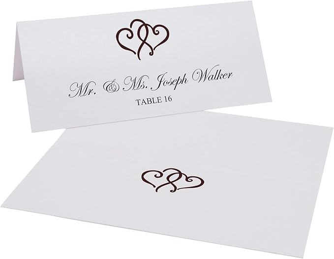 Linked Hearts Printable Place Cards, Chocolate (Choose Color), Set of 150 (25 Sheets), Laser & Inkjet Printers - Wedding, Party, Dinner, and Special Events - Made in the USA