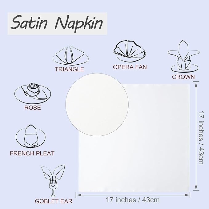 Horbaunal 30 Pack Ivory Satin Napkins 17 x 17 Inch, Square Soft Table Dinner Napkins, Silky Cloth Napkins Table Decoration for Weddings Banquets Parties