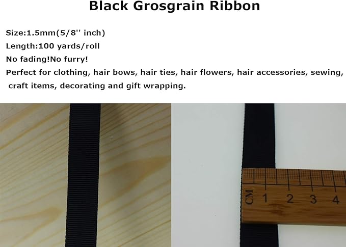 Jesep One Roll 100 Yards 5/8" Soild Grosgrain Ribbon Boutique Gift Wrapping Package Ribbon, DIY Crafts Bow Hair Headband Accessories Assorted Ribbon#30(5/8" 15mm, Black)