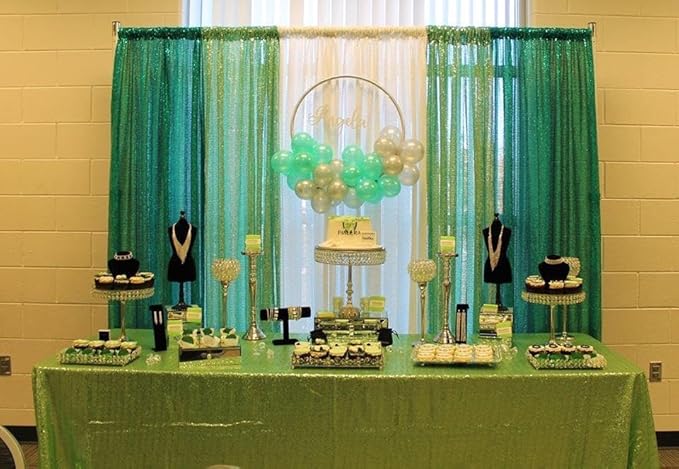 Green Sequin Backdrop Curtains 4 Panels 2FTx8FT Glitter Green Photo Backdrop Party Wedding Baby Shower Curtain Sparkle Photography Background