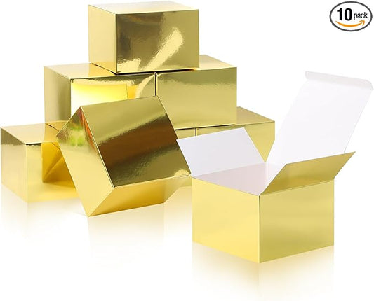 COTOPHER Small Gift Boxes 10 Pack 6x6x4 inches Gold Gift Boxes with Lids for Gifts, Crafting, Wedding Party Favor, Cupcake Box, Candy, Bridesmaids Proposal Box