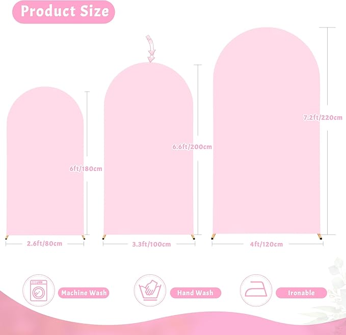 6.6FT Pink Arch Backdrop Cover - Polyester Fitted Wedding Arch Stand Covers Round Top Chiara Arch Backdrop Cover for Birthday Party Banquet Photo Background Decoration