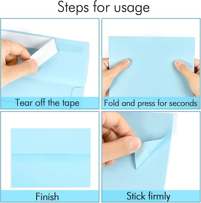 100 Pack A7 Baby Blue Invitation 5x7 Envelopes - Self Seal, Square Flap,Perfect for Baby Shower, 5x7 Cards, Weddings, Birthday, Invitations, Graduation, 5.25 x 7.25 Inches (Baby Blue)