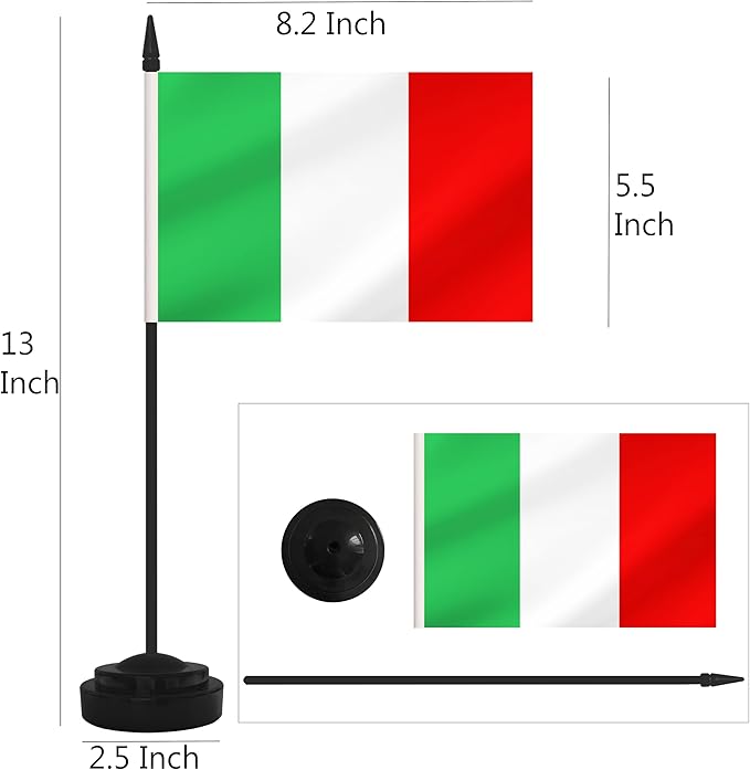 12 Pack Italy Desk Flags, Italian Desktop Flag, Small Miniature Office Flags with 12" Black Pole and Black Base, Offices, Classroom, Home, Festival Decoration (Italy)