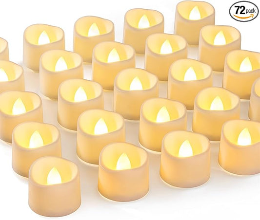 Homemory 72-Pack Novelty Flickering Flameless Tea Lights, 200+Hours Battery Operated, Fake Electric LED Votive Candles for Small Wedding Table Centerpieces, Proposals, Anniversaries