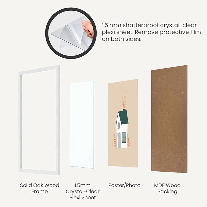 Opposite Wall - 12x12 in - White Solid Oak Wood Picture Frame - Lightweight, Versatile & Shatterproof - Wall Hanging Poster or Photo Frame - Wall Decor for Office, Gallery & Home - 2 Pack