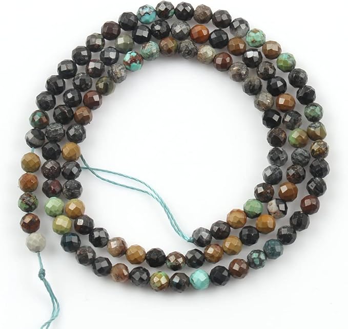 Song Xi 120pcs 3mm Natural African Turquoise Gemstone Beads Faceted Round Loose Stone Beads for Jewelry Making