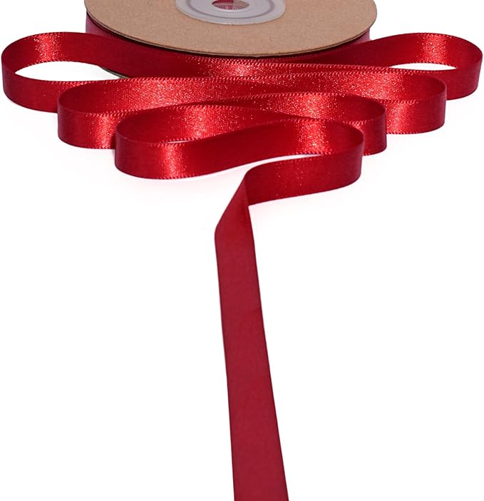 LaRibbons Bright Red Satin Ribbon 3/8 Inch 25 Yards Luxury Double Faced Red Ribbon for Gift Wrapping Flower Bouquet Crafts Wedding Party Christmas Decoration
