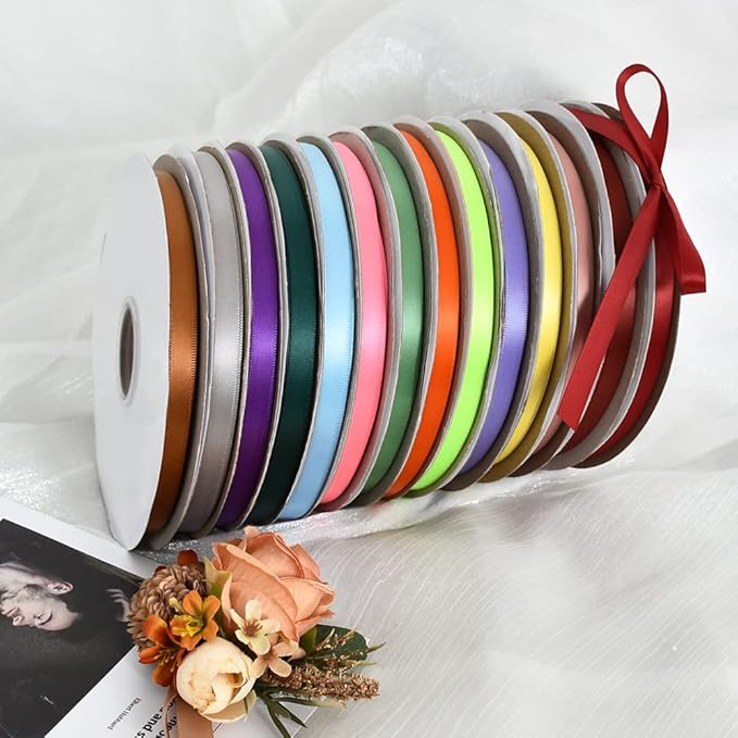 TONIFUL 3/8 Inch x 100yds Silver Satin Ribbon Thin Solid Fabric Ribbons Roll for Gift Wrapping Invitation Floral Hair Balloons Craft Sewing Party Wedding Popsicles Decoration Valentine's Day Bouquet