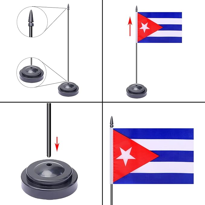 WXTWK 2 Pack Cuba Flag Cuba Deluxe Desk Flag Set - Mini Small Cuban Table Office Flags with Black 12" Solid Pole Stand Base Classroom Meeting Desktop Decorations