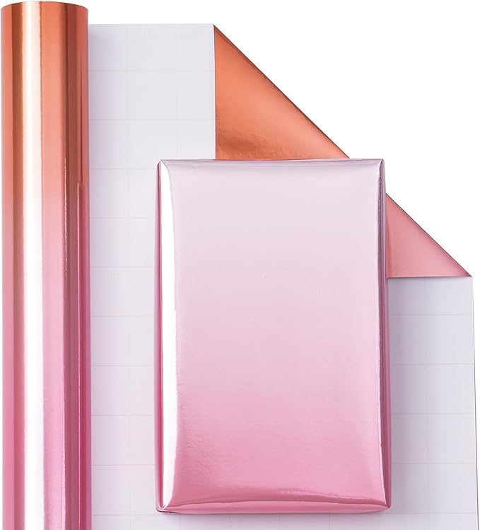 WRAPAHOLIC Ombre Foil Wrapping Paper - Mini Roll - 17 Inch X 33 Feet - Metallic Pink Gradient Color for Wedding, Birthday, Shower, Congrats, and Holiday