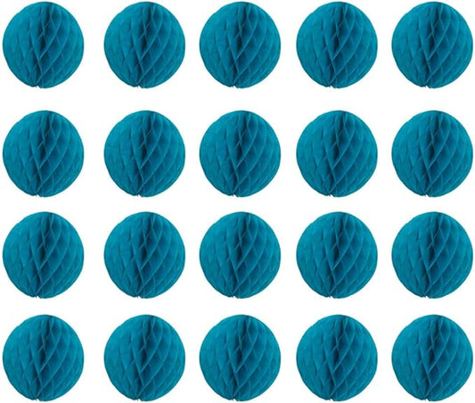 20pcs Honeycomb Flower Balls - Teal Tissue Paper Pom Poms for Birthday, Wedding & Home Decor (6inch)